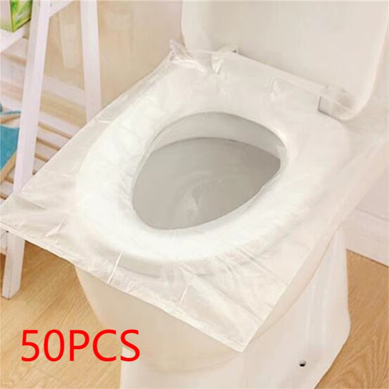 50-Pack Disposable Toilet Seat Covers – Waterproof, Non-Slip, Individually Wrapped (15.7×18.9 in, Clear PE)
