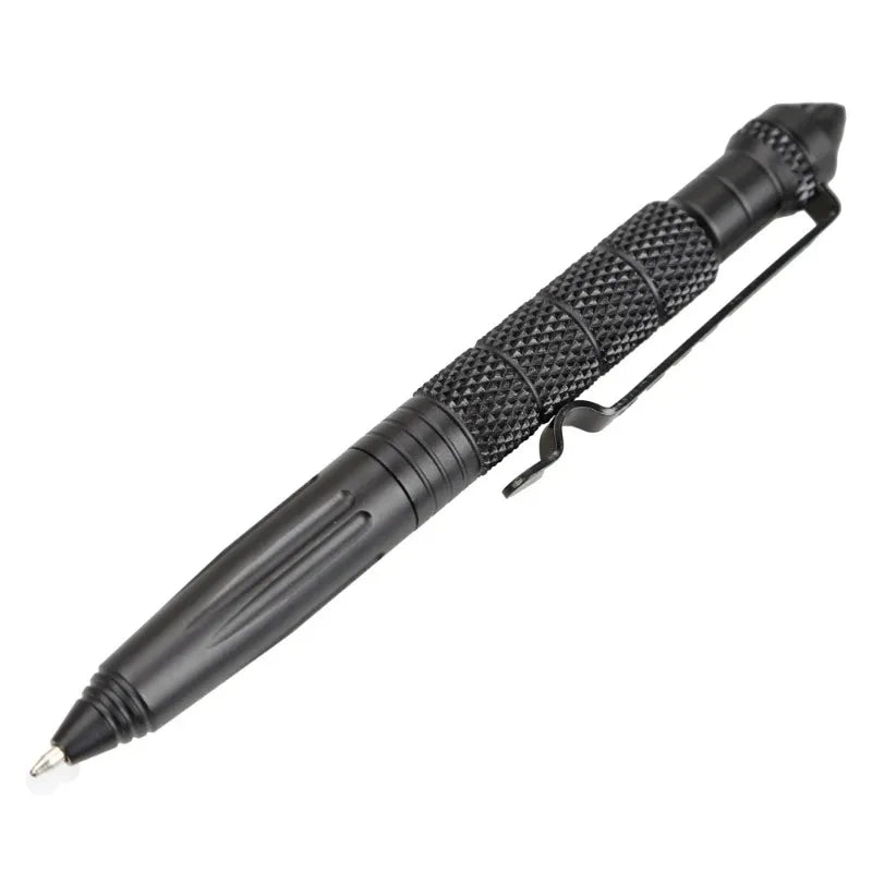 Aluminum Survival Pen with Tungsten Glass Breaker, Anti-Slip Grip & Pocket Clip