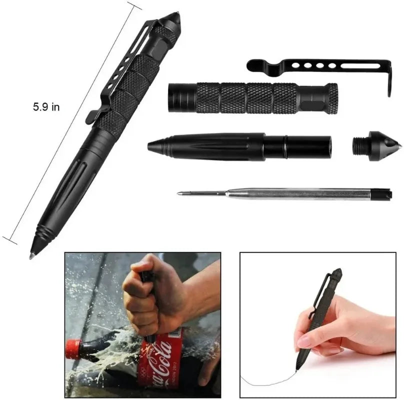 Aluminum Survival Pen with Tungsten Glass Breaker, Anti-Slip Grip & Pocket Clip