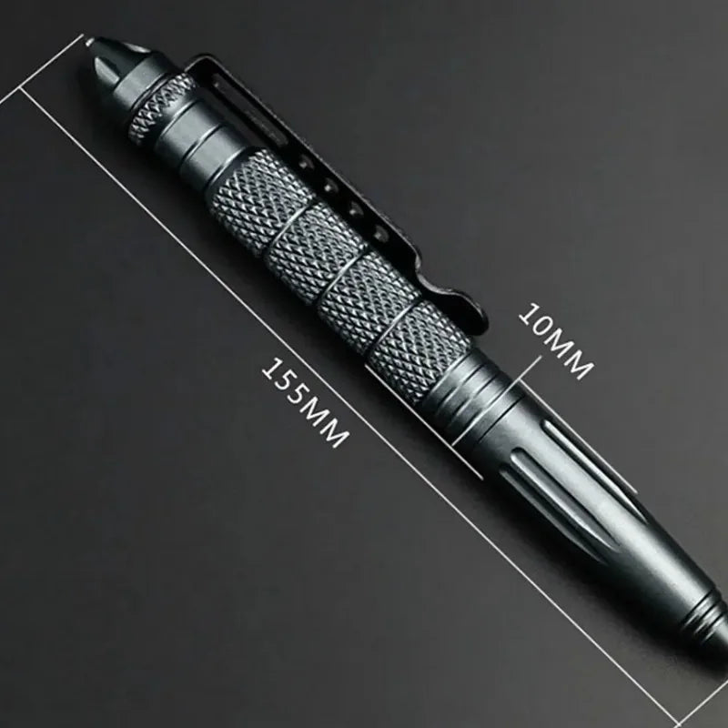 Aluminum Survival Pen with Tungsten Glass Breaker, Anti-Slip Grip & Pocket Clip