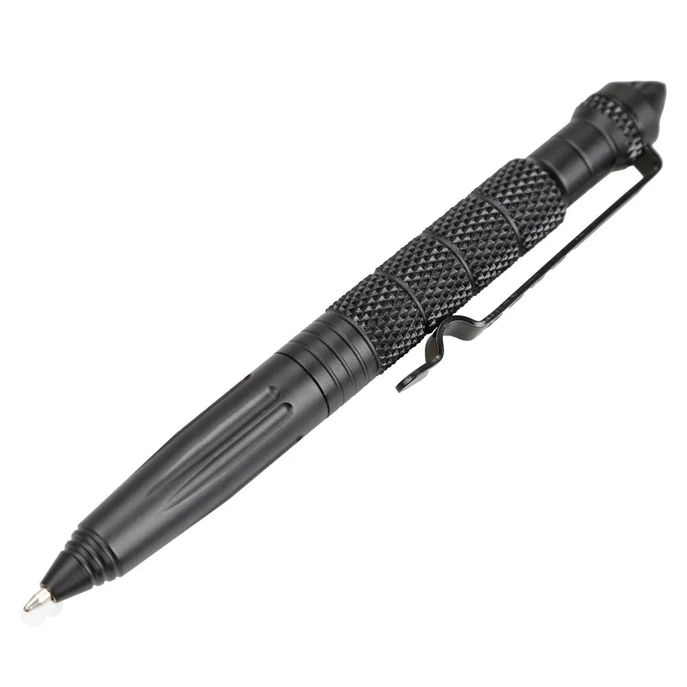 Aluminum Survival Pen with Tungsten Glass Breaker, Anti-Slip Grip & Pocket Clip