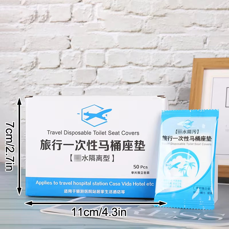 50-Pack Disposable Toilet Seat Covers – Waterproof, Non-Slip, Individually Wrapped (15.7×18.9 in, Clear PE)