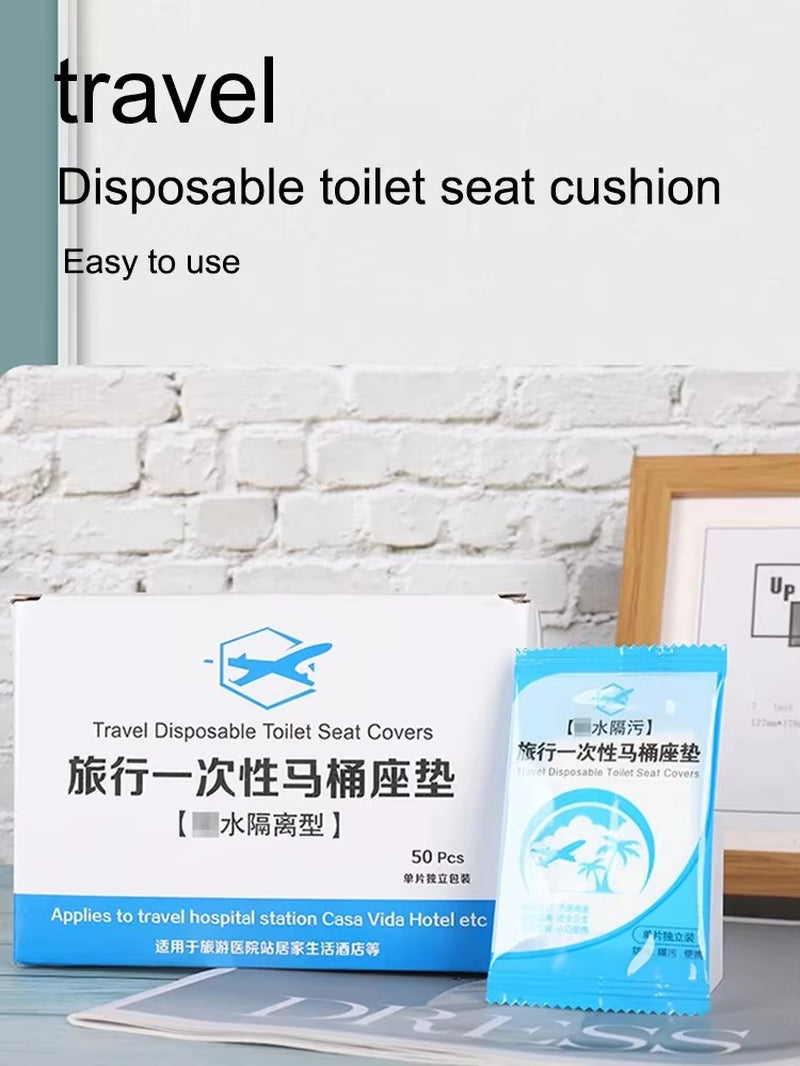 50-Pack Disposable Toilet Seat Covers – Waterproof, Non-Slip, Individually Wrapped (15.7×18.9 in, Clear PE)