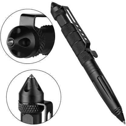 Aluminum Survival Pen with Tungsten Glass Breaker, Anti-Slip Grip & Pocket Clip