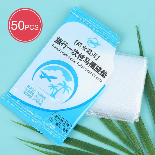 50-Pack Disposable Toilet Seat Covers – Waterproof, Non-Slip, Individually Wrapped (15.7×18.9 in, Clear PE)